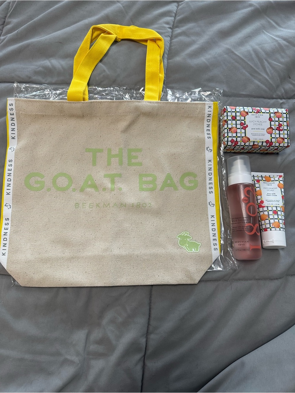 Beekman 1802 Canvas Tote with Yellow Handles and Light Green Logo